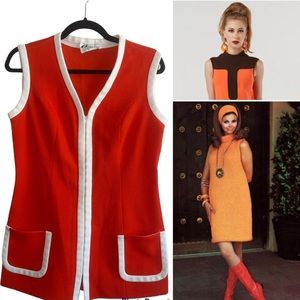 COSTUME | Vintage Orange White 70s Dress Blouse Medium Costume